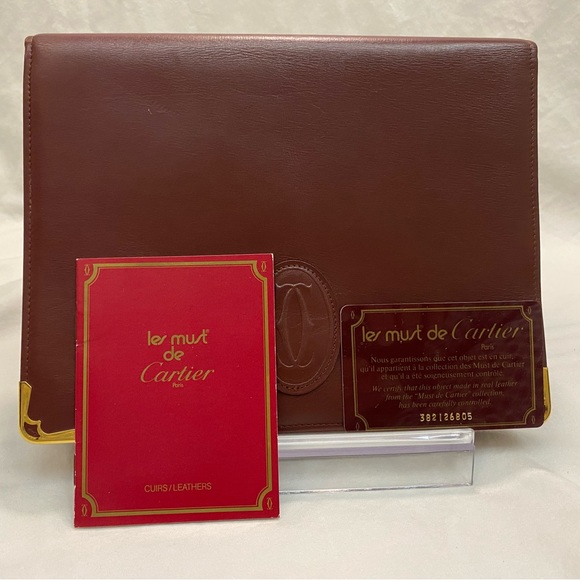 Cartier Bordeaux Leather Must de Cartier A5 Document Case Clutch Bag Wristlet - Picture 2 of 11